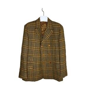 Fu Shing Co. H.K. LTD Mens Wool Blazer Brown Plaid Tweed Tailored Handmade 42R